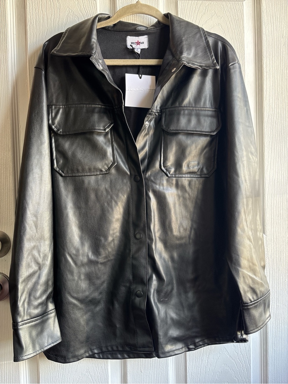 NWT - REDSTAR | Black faux leather button up shacket- Small